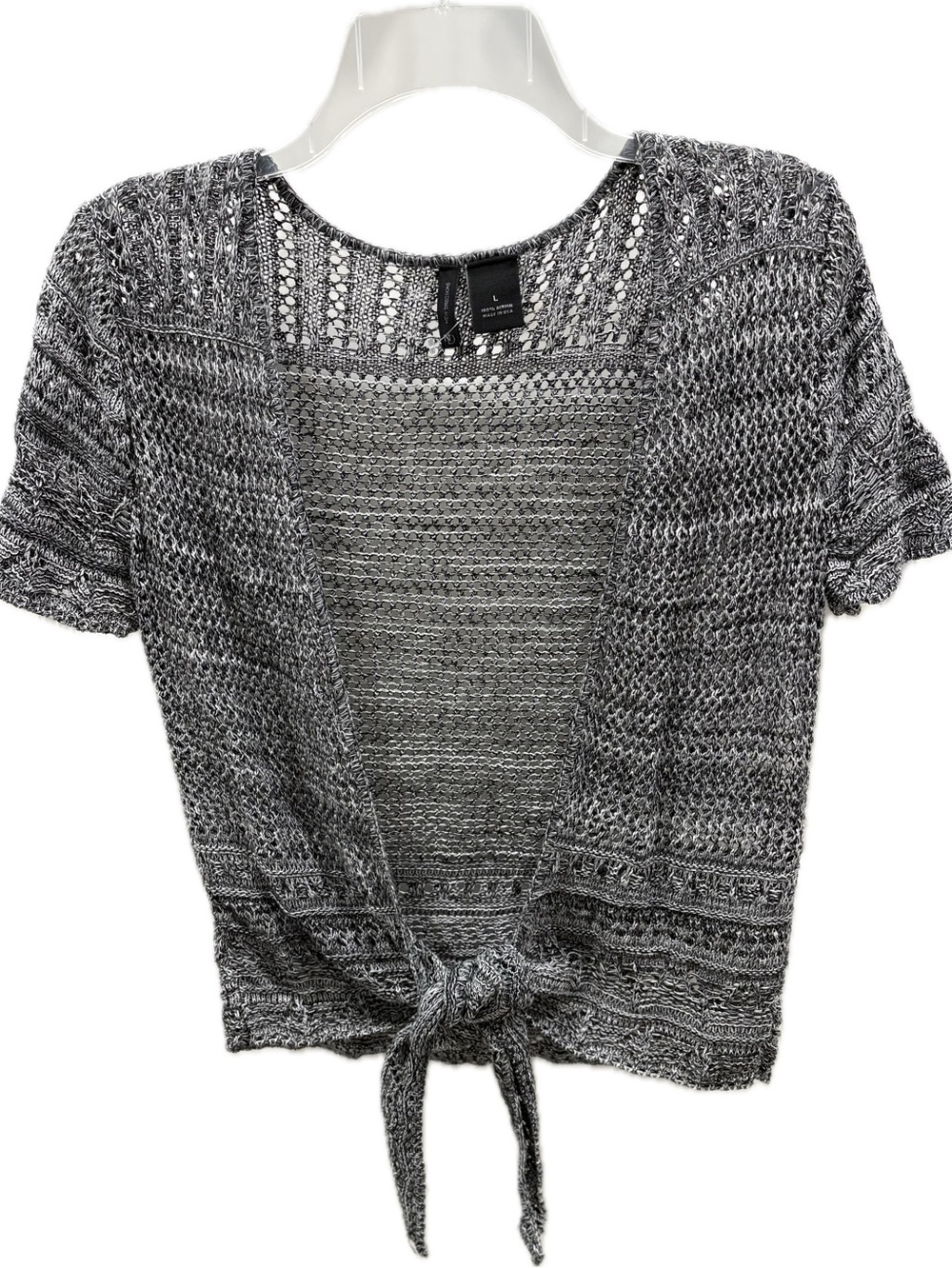 New Directions Knit Tie Front Crop Top, Size L, Black/White Sweater Cover-Up